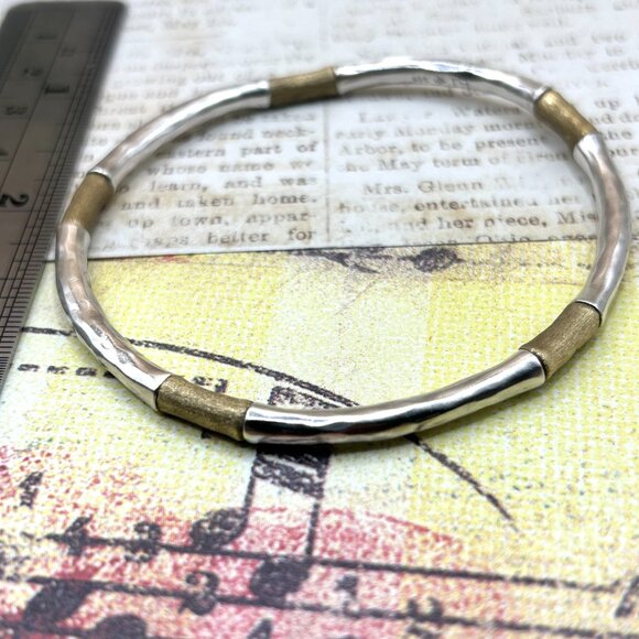Rare Silpada Sterling Silver Perfect Mix Brass Stretch Bracelet Signed H… - Picture 8 of 9